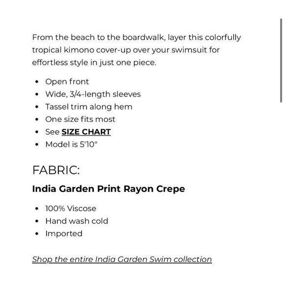 NEW Trina Turk 'India Garden' Fringe-Trim Kimono Swimsuit Coverup- ONE SIZE $152 - Picture 4 of 4